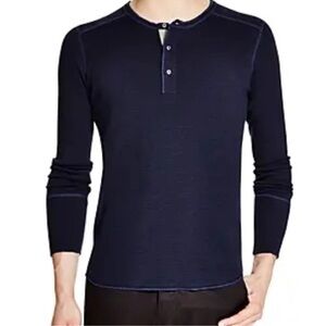 Wings + Horns Slub Cotton Henley Navy Size Large Staple Base Layer Comfy EUC